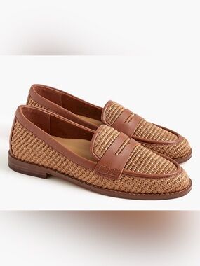 NEW J. Crew Factory Woven Penny Loafers size 9.5 Cedarwood Raffia CR259 $158